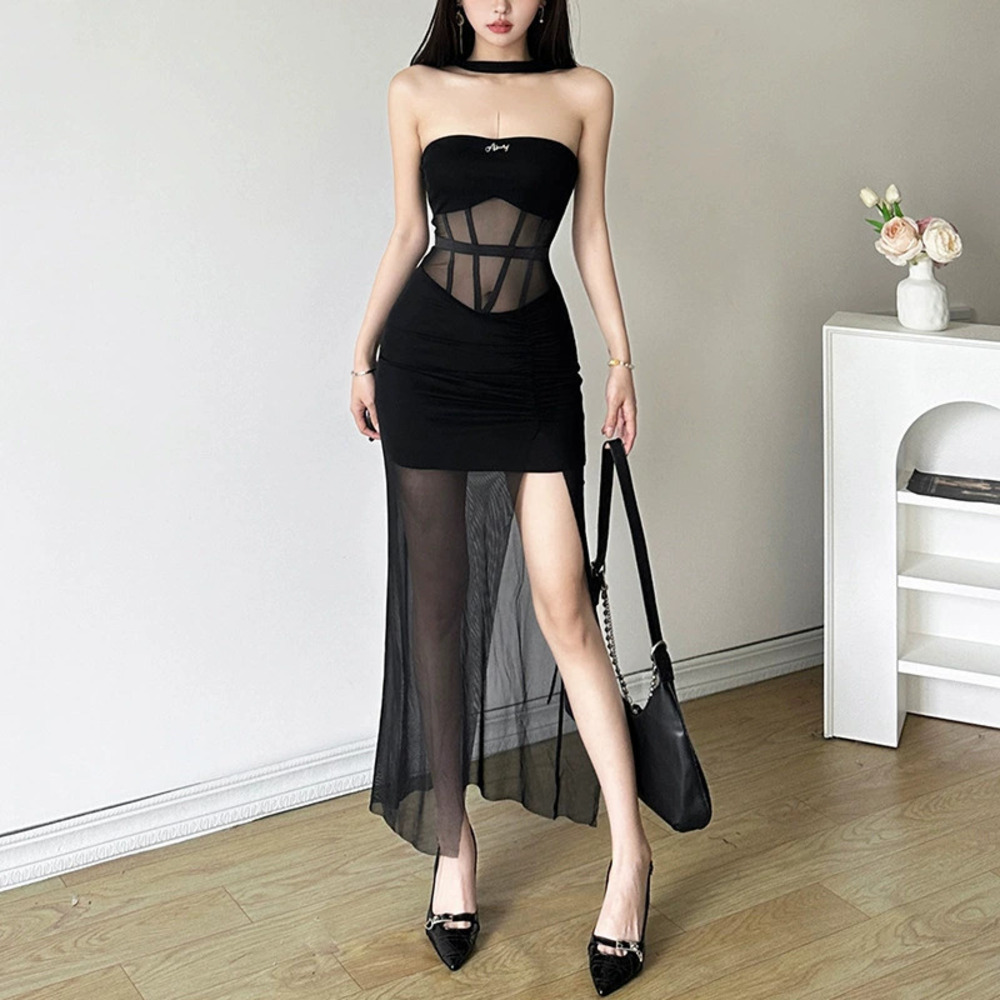 H&M Summer Chic Black Mesh Spliced Bodycon Dress
